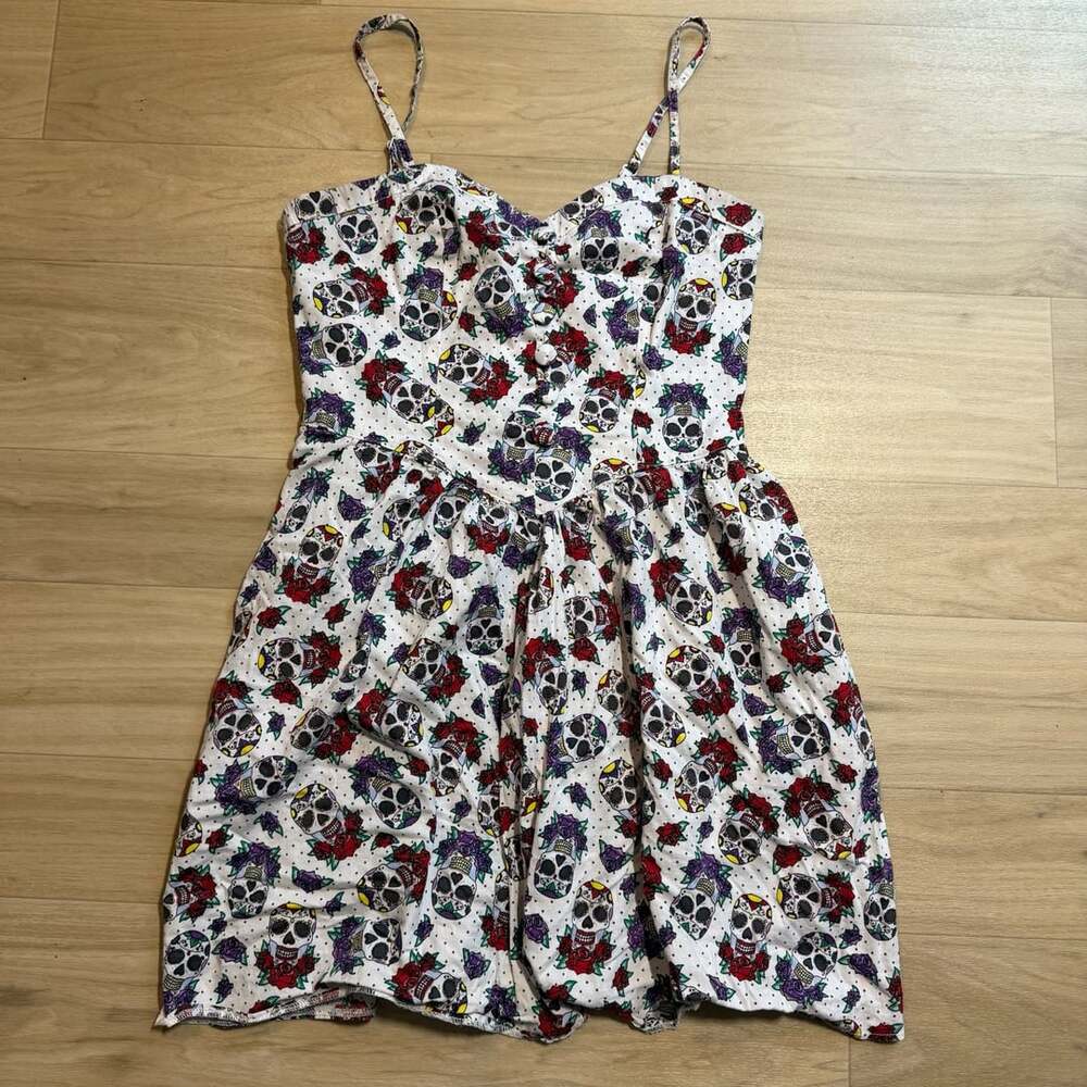 Hell Bunny Sugar Skull Day of Dead Dress Size MD White Rockabilly
